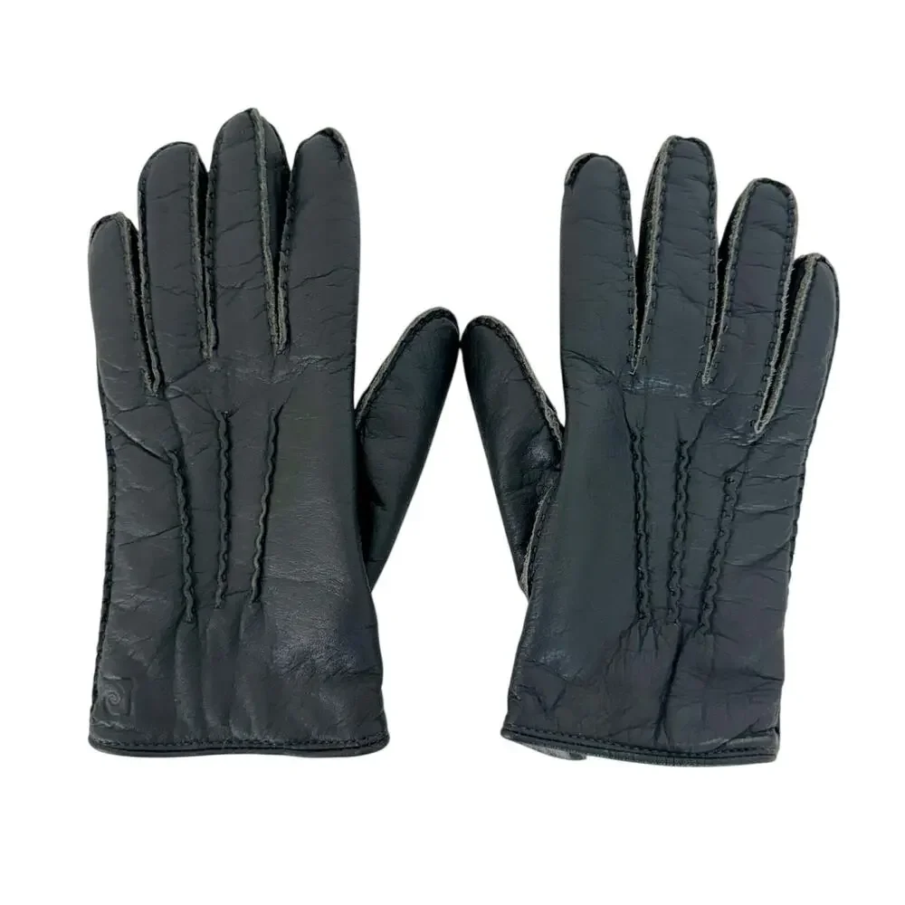 Pierre Cardin Vintage Soft Leather Gloves with Fur Lining Light Navy Women’s S